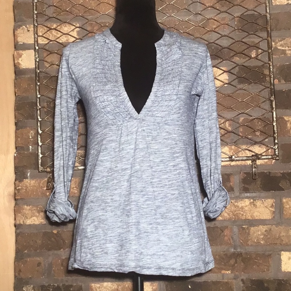 Ann Taylor Loft deep neck top space dye gray white XS